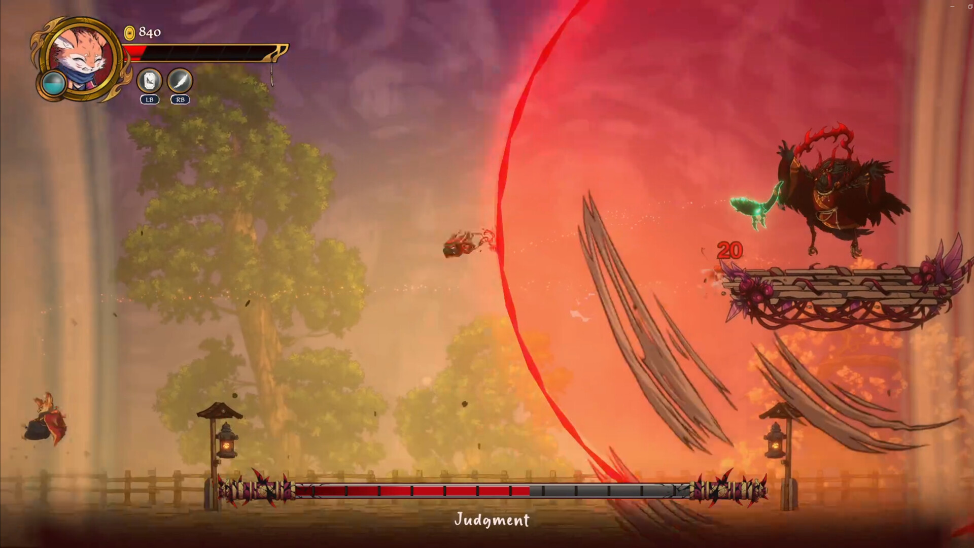 A boss battle beneath a crimson moon